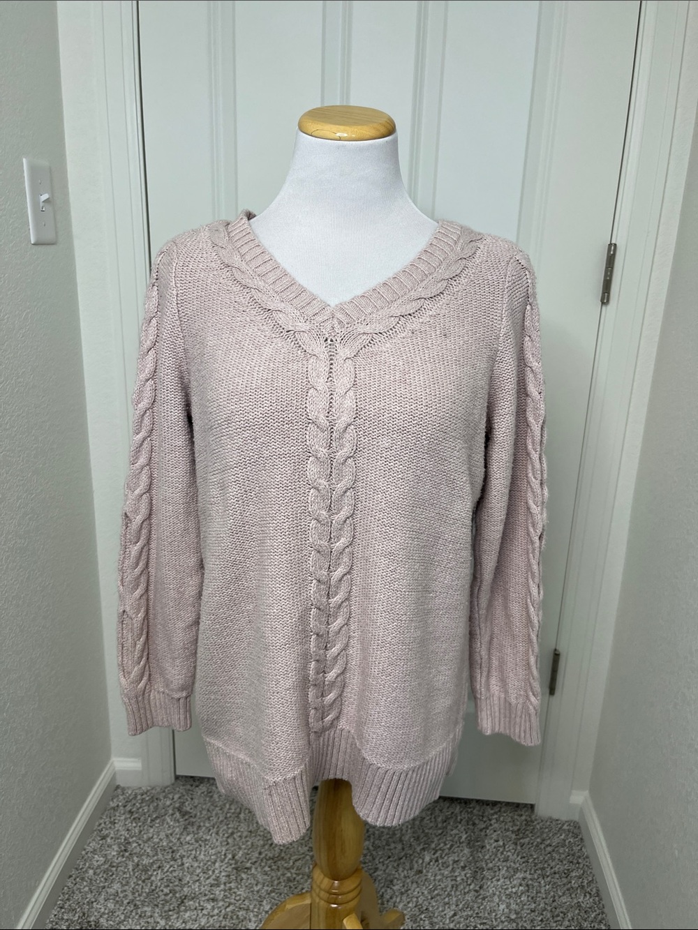Maurices Blush Cable Knit V-Neck Sweater